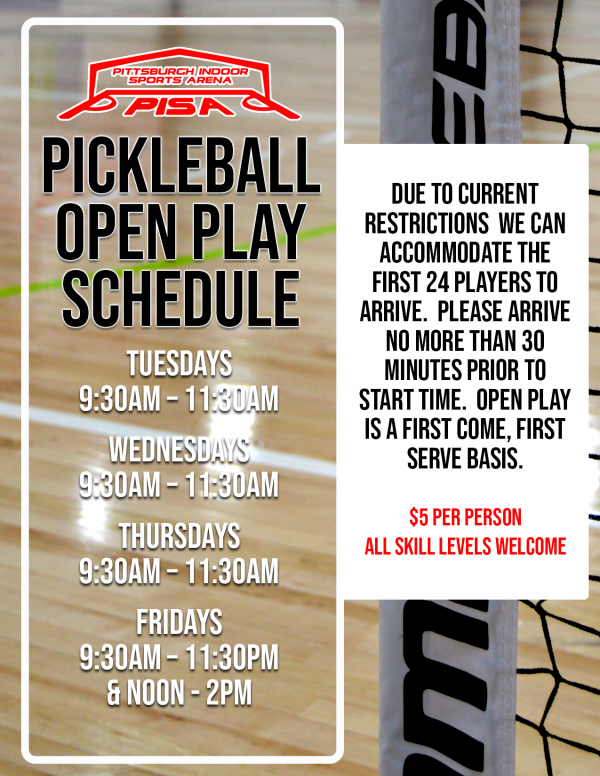 Pickleball Schedule Open Play Sept 2020